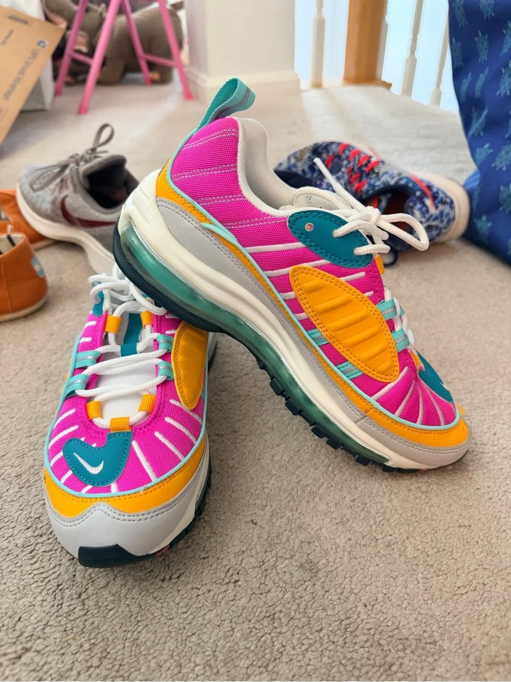 Nike Air Max 98 Athletic Sneakers - Pink/Yellow/Teal